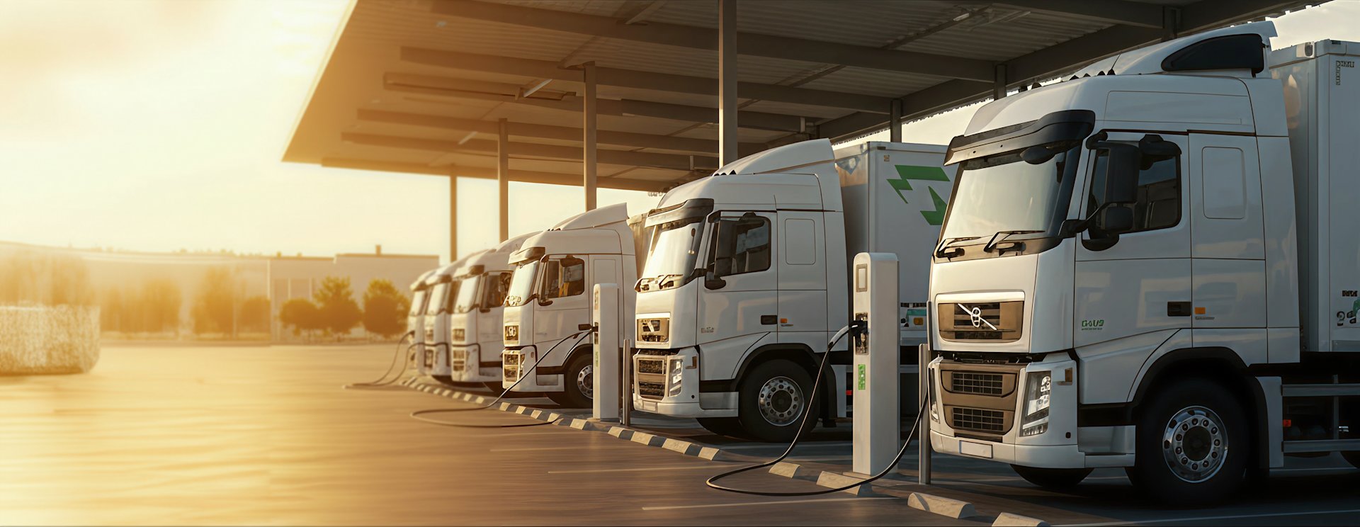 Batteriebetriebene LKW beim Ladevorgang an einer Ladesäule