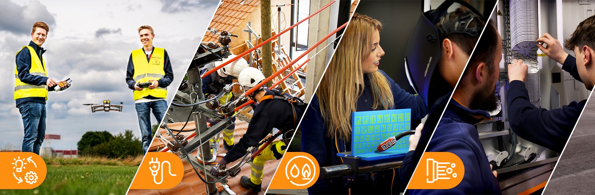 Bild in vier Teile geteilt, die Menschen bei der Arbeit zeigen.