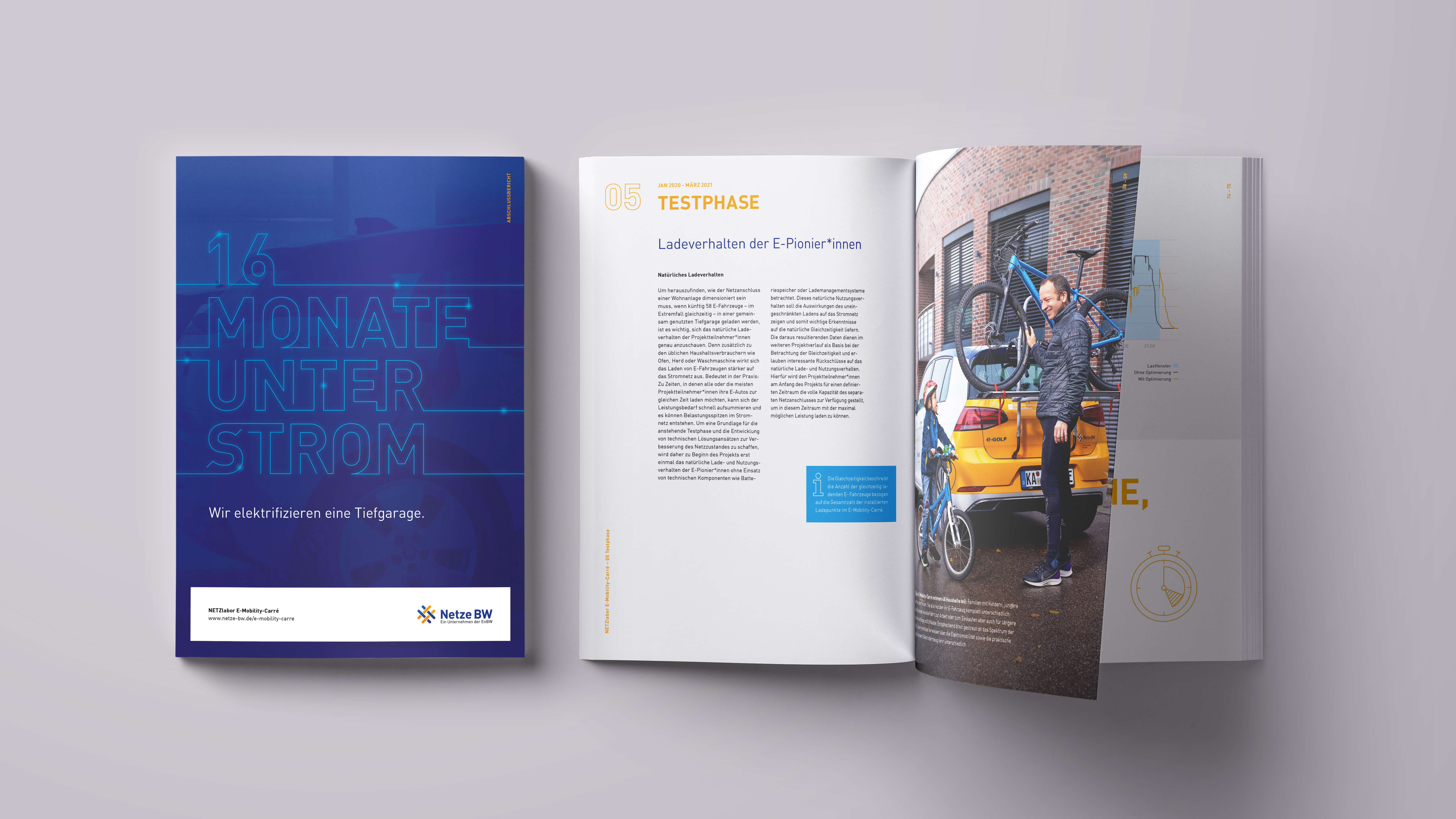 Broschüre: "16 Monate unter Strom", Elektrifizierung einer Tiefgarage.