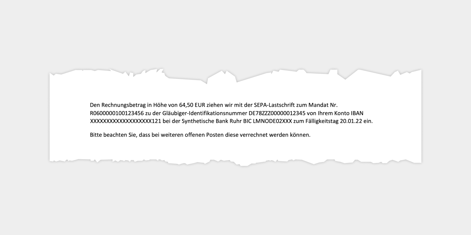 Rechnung, 64,50 EUR, SEPA-Lastschrift, 20.01.22