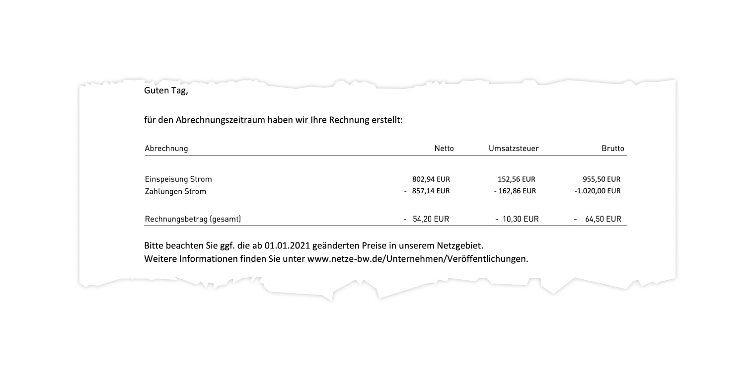 Stromrechnung mit detaillierter Aufschlüsselung.