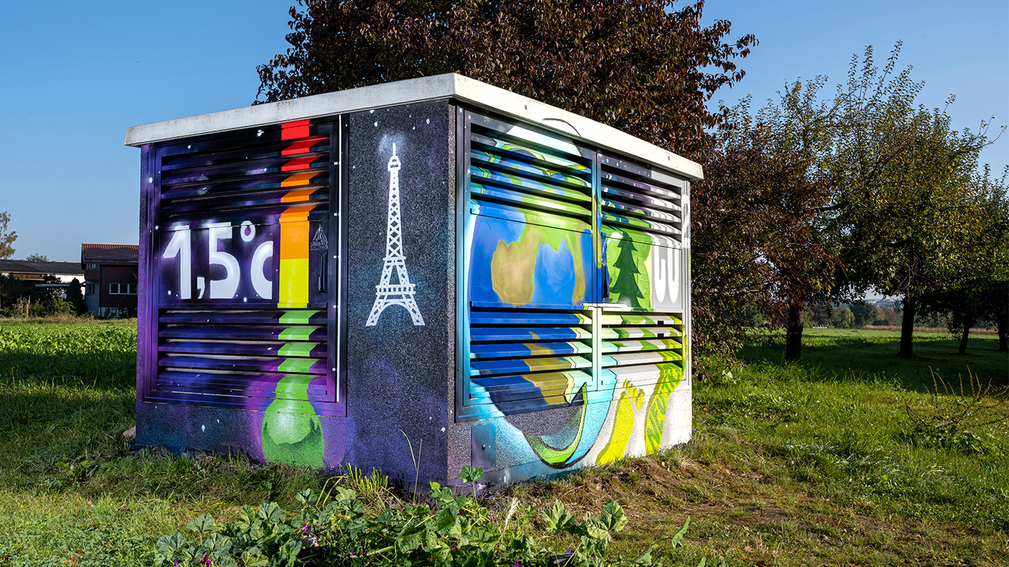 Klimaschutz-Graffiti an einer Trafostation von Netze BW.