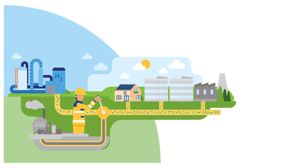 Monteur stellt Gasnetz auf Wasserstoff um.