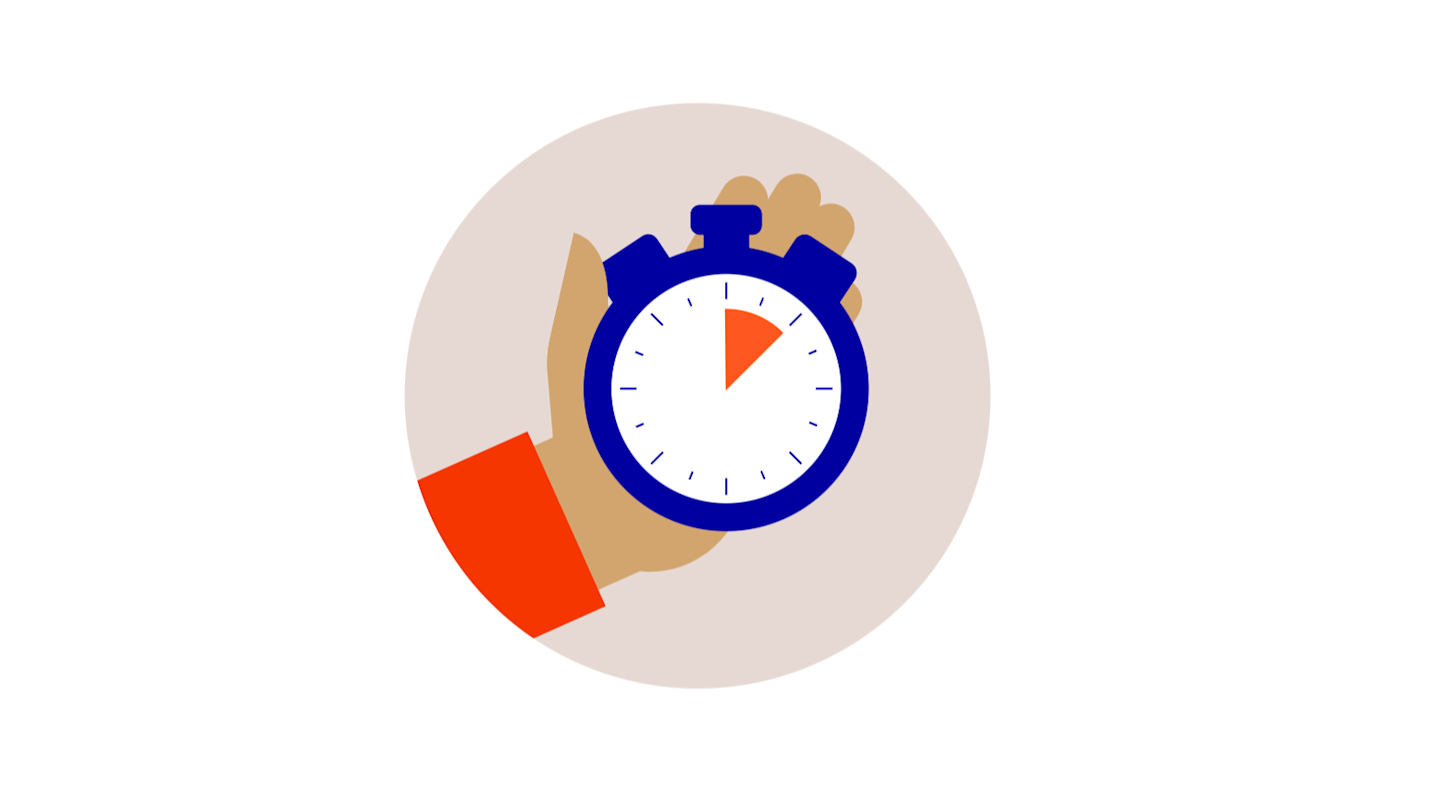 Illustration: Hand hält Stoppuhr.