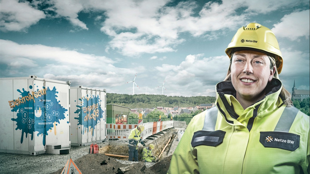 Netze BW Fachkraft an Elektrolyse-Baustelle.