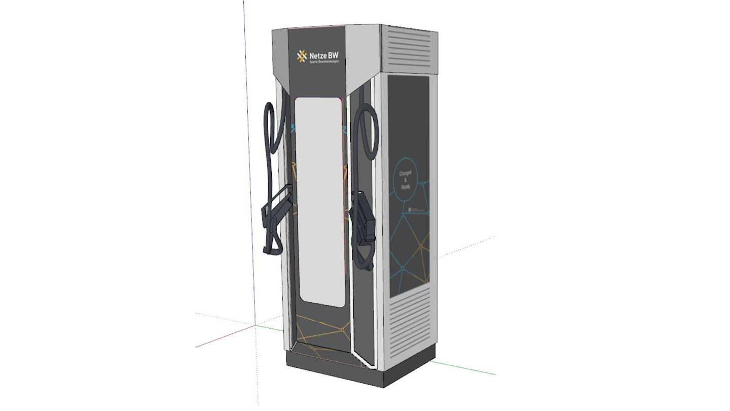 Illustration einer E-Truck-Ladesäule.