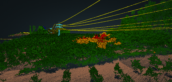 LiDAR-Punktwolke: Erfassung von Mast und Vegetation.