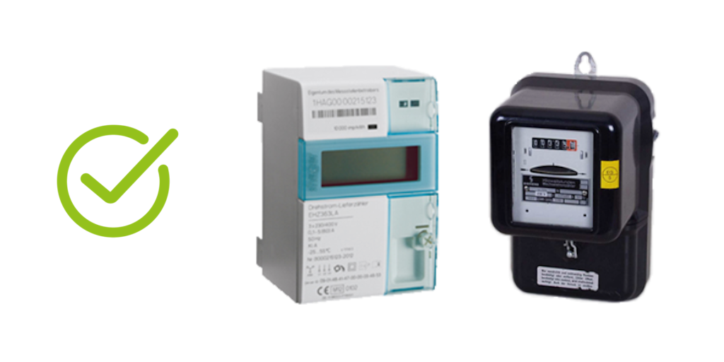 eHZ- und Ferraris-Zähler mit grünem Haken.