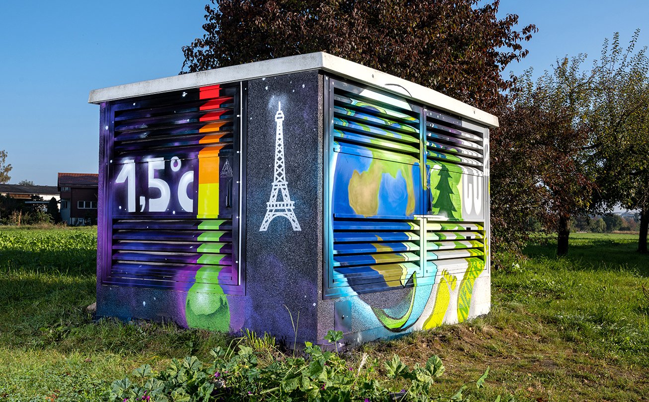 Trafostation mit Klimaschutz-Graffiti.